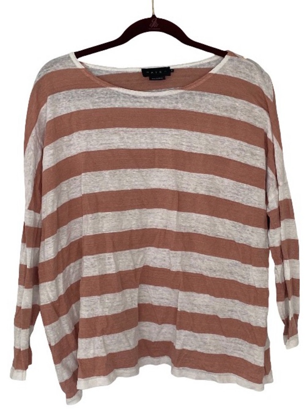 Hatch maternity organic linen dusty rose striped casual long sleeve top large